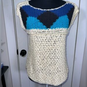 Vintage Cream and Blue Crochet Top